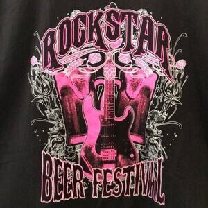 Rockstar Beer Festival Rock n roll guitar tee T Shirt‎ Men’s Size M Black Pink